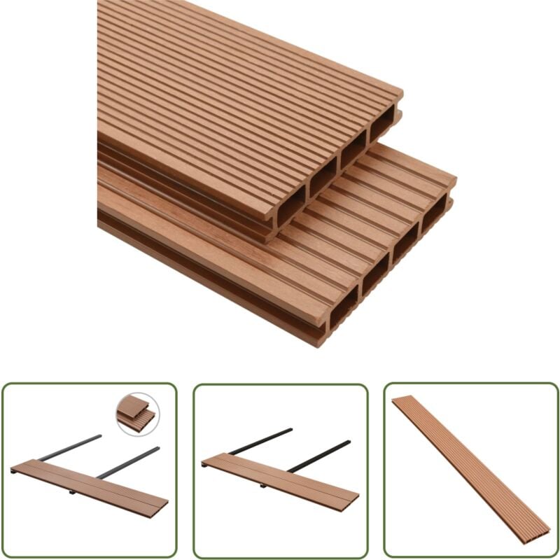 The Living Store - Panneaux de terrasse wpc avec accessoires 40 m² 4 m Marron - Parquet Extérieur - Terrasse Bois Composite - Decking Wpc