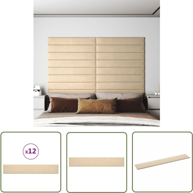 Panneaux muraux 12 pcs Crème 90x15 cm Tissu 1,62 m² - Panneau Mural - Décoration Murale - Revêtement Mural - Isolation Phonique - Isolation Thermique