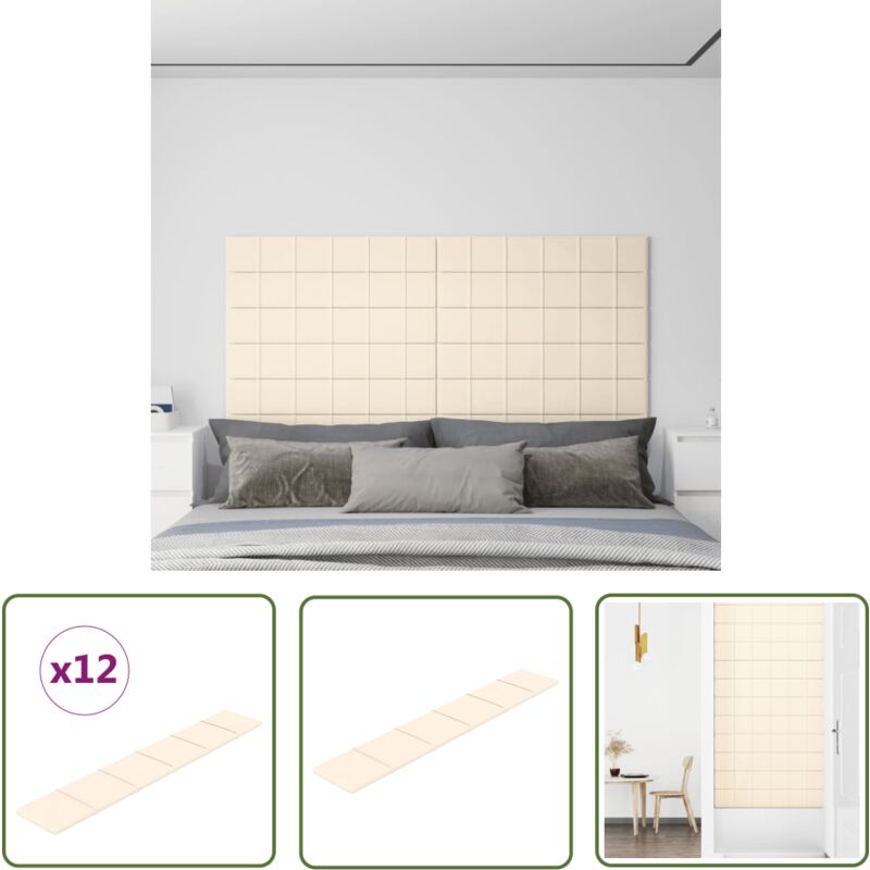 Panneaux muraux 12 pcs Crème 90x15 cm Velours 1,62 m² - Panneaux Muraux - Decoration Murale - Velour - Isolation Phonique - Isolation Thermique - The