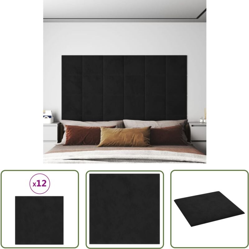 Panneaux muraux 12 pcs Noir 30x30 cm Velours 1,08 m² - Panneau Mural - Décoration Murale - Revêtement Mural - Isolation Phonique - Isolation