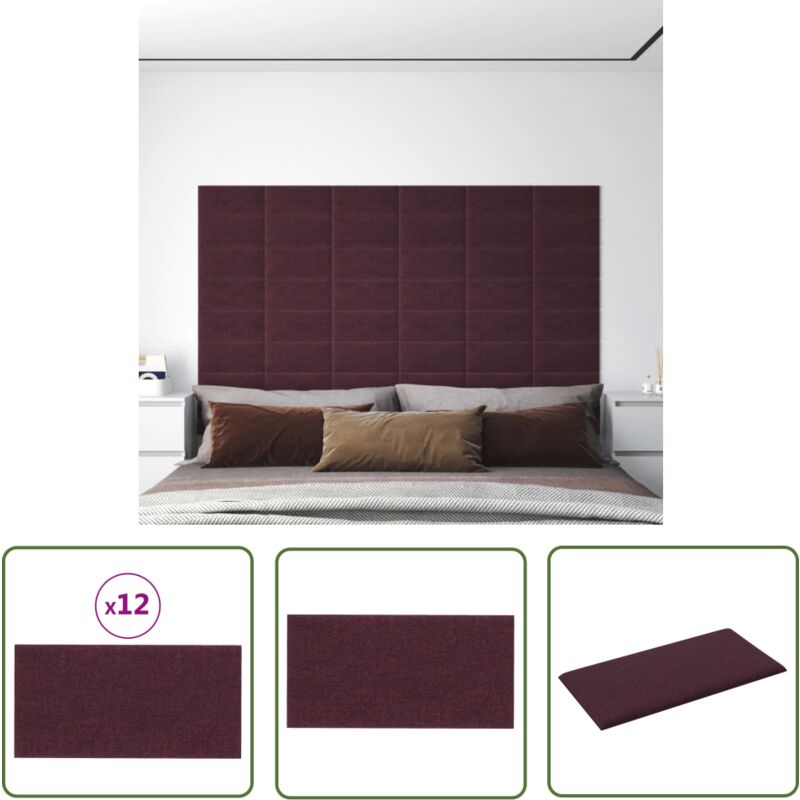 The Living Store Panneaux muraux 12 pcs Violet 30x15 cm Tissu 0,54 m² - Panneau Mural - Décoration Murale - Revêtement Mural - Isolation Phonique