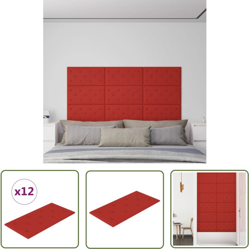 Panneaux muraux 12pcs Rouge bordeaux 60x30 cm Similicuir 2,16m² - Panneau Mural - Revêtement Mural - Lambris - Décoration Murale - Isolation Phonique