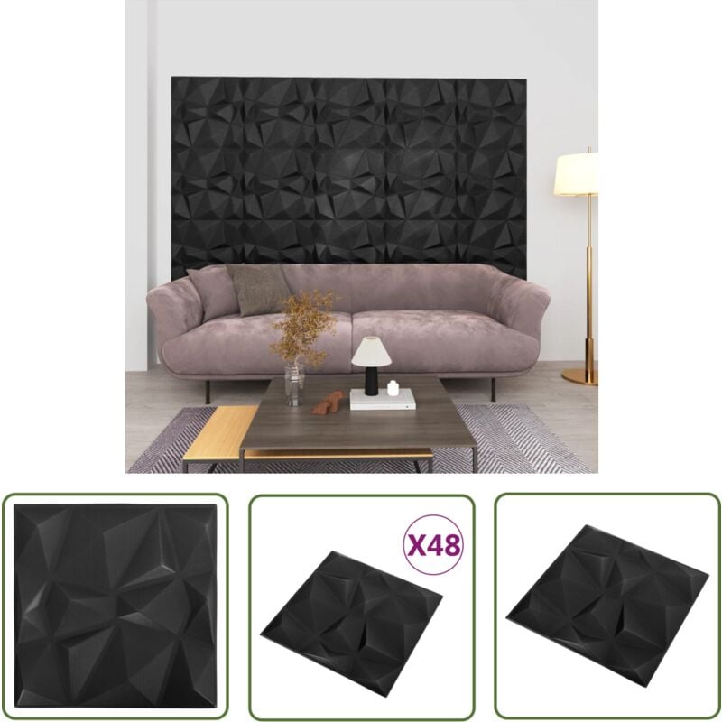 Panneaux muraux 3D 48 pcs 50x50 cm Noir diamant 12 m² - Panneau Mural 3D - Papier Peint 3D - Décoration Murale - Rénovation Intérieur - Revêtement