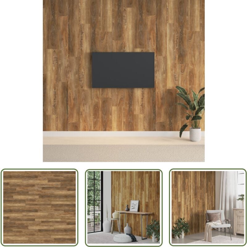 Panneaux muraux Aspect bois Marron pvc 2,06 m² - Panneau Mural - Revêtement Mural - Décorations Murales - Lambris Pvc - Décor Chêne - The Living Store
