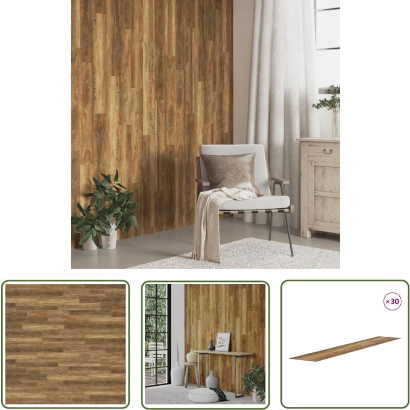 The Living Store Panneaux muraux Aspect bois Marron PVC 4,12 m² - Panneau Mural - Papier Peint Effet Bois - Revêtement Mural - Décoration Intérieure