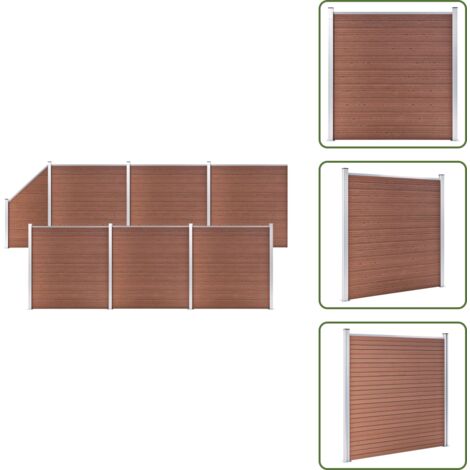 The Living Store Pannelli Recinzione 6 Quadrati 1 Inclinato 1138x186cm Marrone - Pannelli in WPC