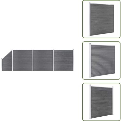 The Living Store Pannelli Recinzione WPC 3 Quadrati 1 Inclinato 619x186 cm Grigi - Pannello di recinzione