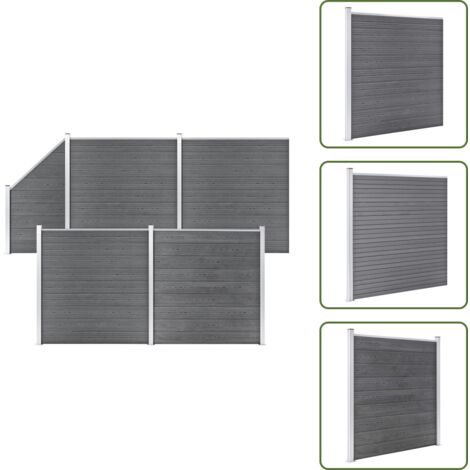 The Living Store Pannelli Recinzione WPC 4 Quadrati 1 Inclinato 792x186 cm Grigi - Pannelli di recinzione