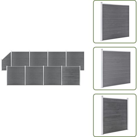 The Living Store Pannelli Recinzione WPC 8 Quadrati 1 Inclinato 1484x186cm Grigi - Pannelli per giardino