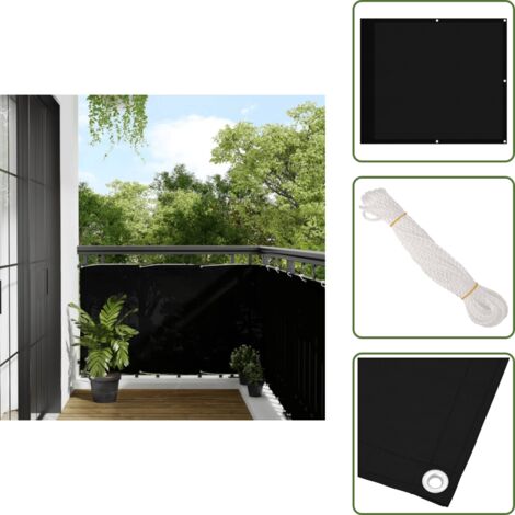 The Living Store Pantalla de balcón 100% poliéster Oxford negro 90x700 cm - Privacidad