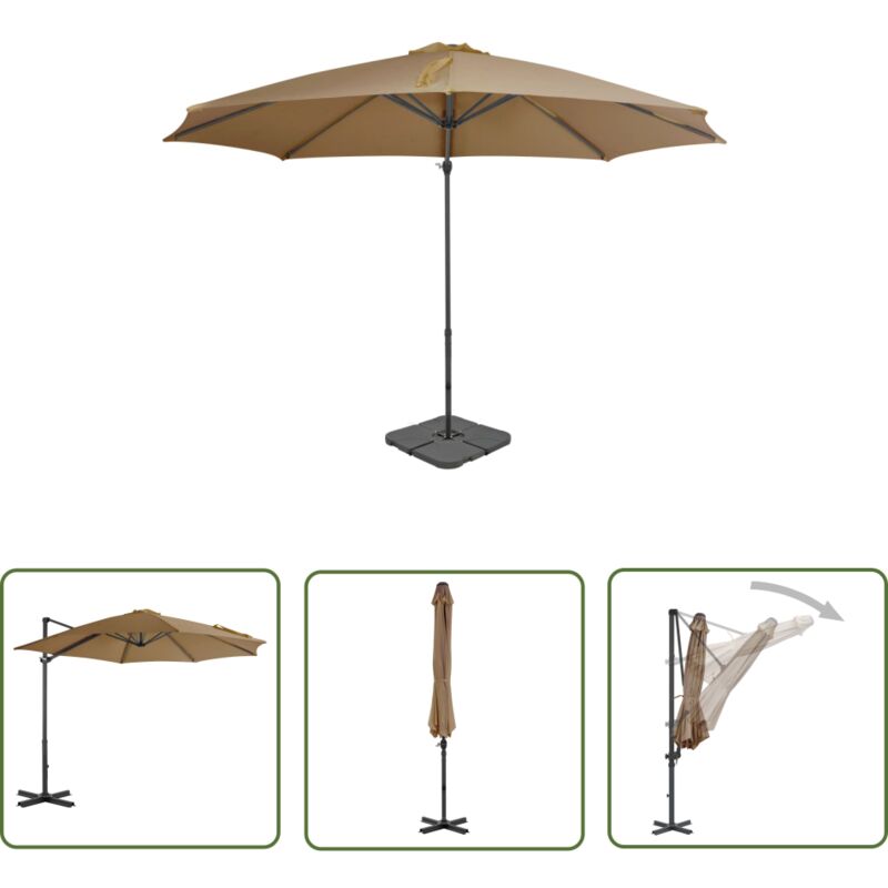 The Living Store - Parasol de jardin avec base portable taupe - Parapluie De Jardin - Parasol Extérieur - Parasol Résistant Au Vent - Parasol