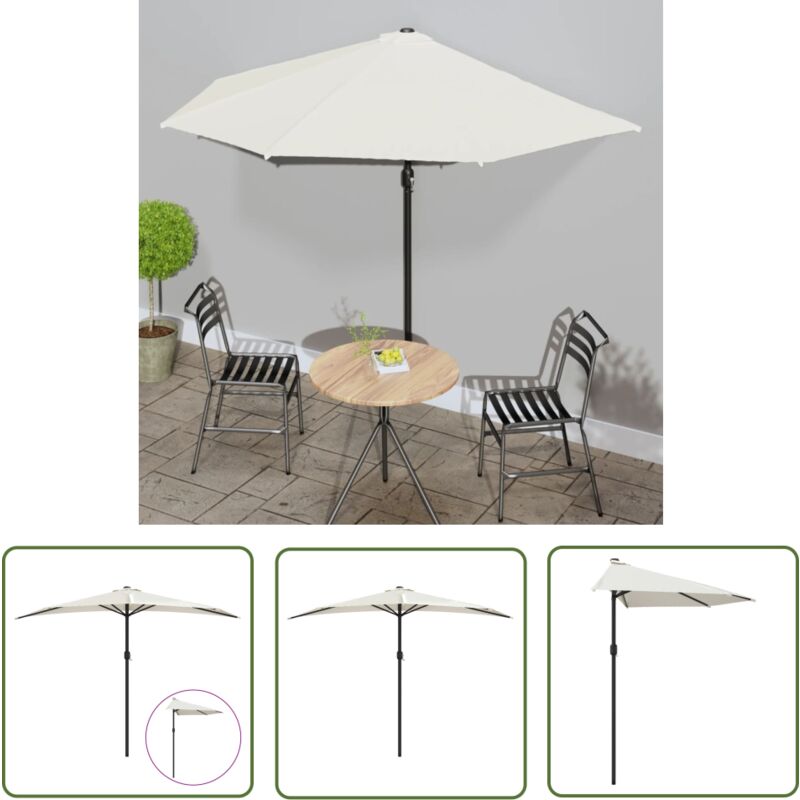 The Living Store - Parasol de balcon avec mât en aluminium Sable 300x155 cm Demi - Parasol De Balcon - Parasol Extérieur - Parasol Rond - Parasol