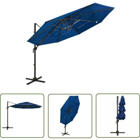 The Living Store Parasol de jardin à 4 niveaux avec mât en aluminium bleu azuré - Parasol De Jardin - Parasol Rectangulaire - Parasol Bleu - Parasol Résistant Aux UV - Parasol Pliable