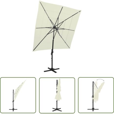 The Living Store Parasol de jardin à 4 niveaux avec mât en aluminium sable - Parasol De Jardin - Parasol Extérieur - Parasol Beige - Parasol 4 Niveaux - Parasol Aluminium