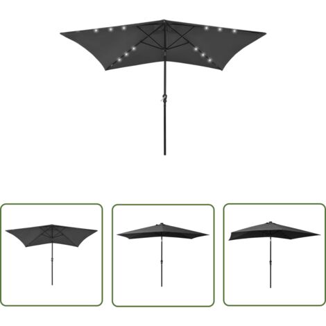 The Living Store Parasol de jardin avec LED et mât en acier anthracite 2x3 m - Parasol De Jardin - Parasol Extérieur - Parasol Avec Led - Parasol Anthracite - Parasol Rectangulaire