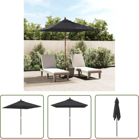 The Living Store Parasol de jardin avec mât en bois noir 198x198x231 cm - Parapluie De Jardin - Parasol Extérieur - Parasol Rectangulaire - Parasol Noir - Parasol Résistant Aux UV