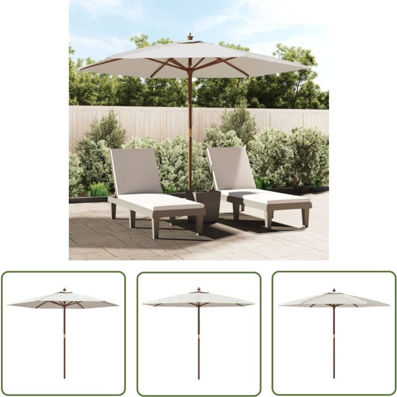 The Living Store - Parasol de jardin avec mât en bois sable 299x240 cm - Parapluie De Jardin - Parasol Extérieur - Parasol Rectangulaire - Parasol