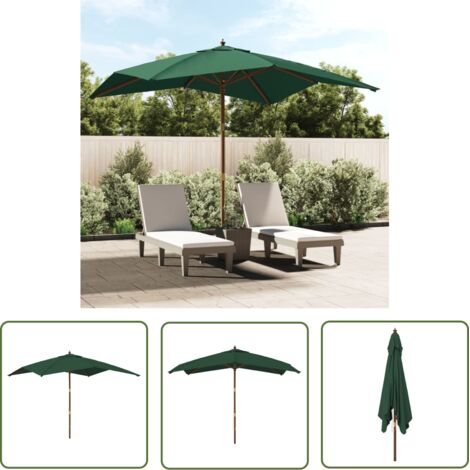 The Living Store Parasol de jardin avec mât en bois vert 300x300x273 cm - Parasol De Jardin - Parasol Extérieur - Parasol Vert - Parasol Bois - Parasol Résistant Aux UV