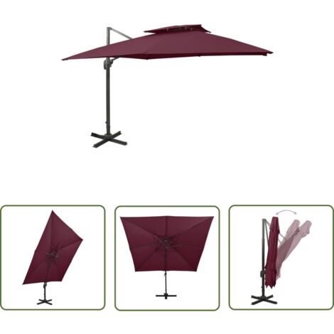 The Living Store Parasol de jardin en porte-à-faux à double toit rouge bordeaux - Parasol De Jardin - Parasol Extérieur - Parasol Port-à-faux - Parasol Rouge - Parasol Résistant Aux UV