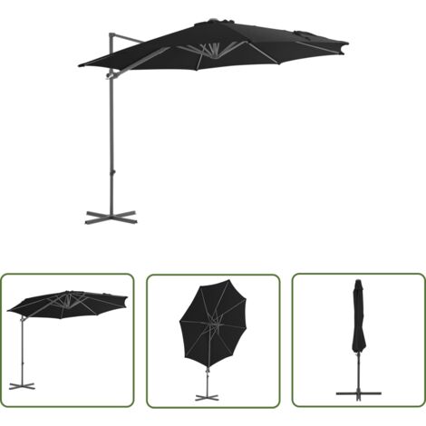 The Living Store Parasol de jardin en porte-à-faux avec mât en acier noir 300 cm - Parasol De Jardin - Parasol Suspendu - Parasol Rectangulaire - Parasol Noir - Parasol Résistant Aux UV