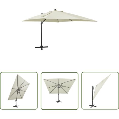 The Living Store Parasol de jardin en porte-à-faux et mât et lumières LED sable - Parasol - Parasol Jardin - Ombre Solaire - Éclairage Led - Décoration Extérieure