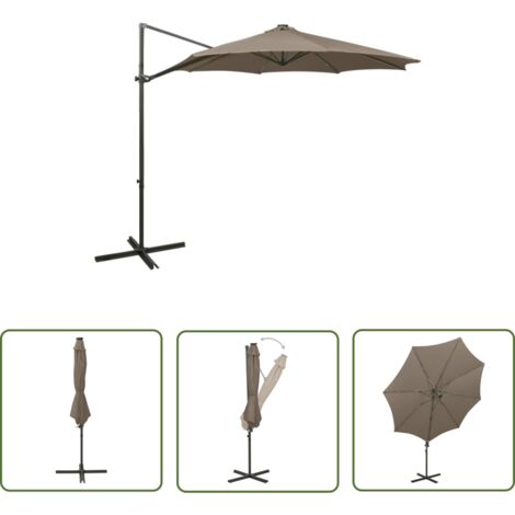 The Living Store Parasol de jardin en porte-à-faux et mât et lumières LED taupe - Parasol - Parasol Jardin - Ombre Solaire - Éclairage Led - Décoration Terrasse