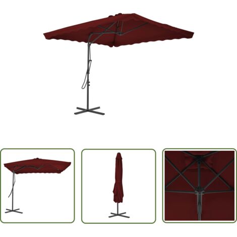 The Living Store Parasol de jardin et mât en acier rouge bordeaux 250x250x230 cm - Parasol De Jardin - Parasol Rectangulaire - Parasol Rouge - Parasol Résistant Au Soleil - Parasol Pliable