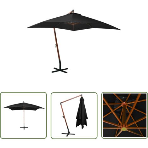 The Living Store Parasol de jardin suspendu avec mât noir bois de sapin massif - Parasol De Jardin - Parasol Suspendu - Parasol En Bois - Parasol Rectangulaire - Ombrella Extérieure