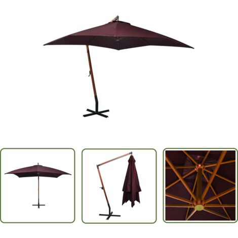 The Living Store Parasol de jardin suspendu et mât rouge bordeaux bois de sapin - Parasol De Jardin - Parasol Suspendu - Parasol Bois - Parasol Rouge - Ombrelle Extérieure