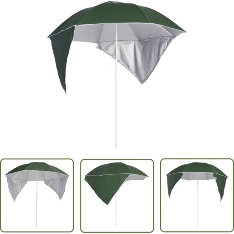 The Living Store Parasol de plage avec parois latérales vert 215 cm - Parasol De Plage - Parasol Extérieur - Parasol Avec Côtés - Ombrage - Protection UV