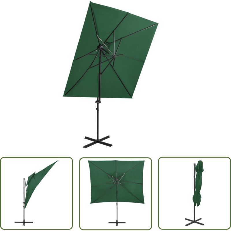 Abcrital - The Living Store Parasol de jardin en porte-à-faux à double toit vert 250x250 cm - Parasol De Jardin - Parasol Rectangulaire - Parasol