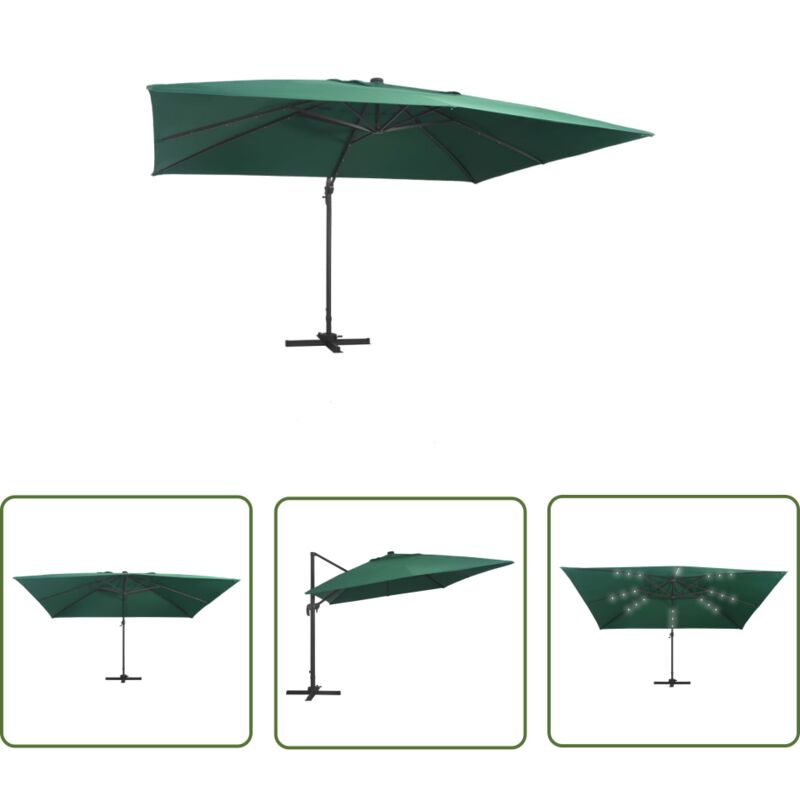 The Living Store - Parasol de jardin en porte-à-faux lumières led mât en aluminium - Parasol Suspendu - Parasol Extérieur - Parasol Jardin - Parasol
