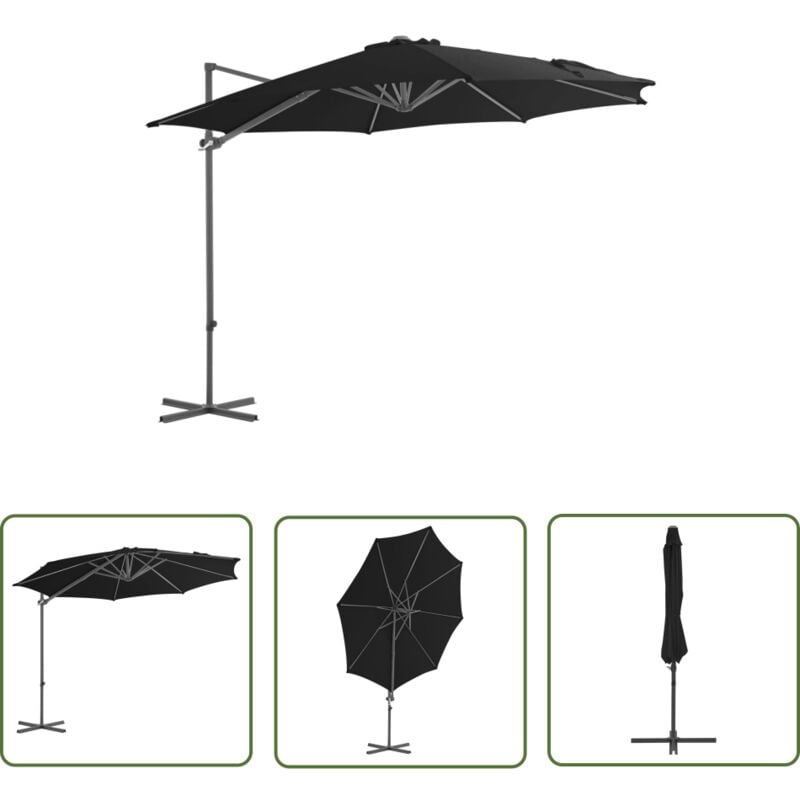 The Living Store - Parasol de jardin en porte-à-faux avec mât en acier noir 300 cm - Parasol De Jardin - Parasol Suspendu - Parasol Rectangulaire