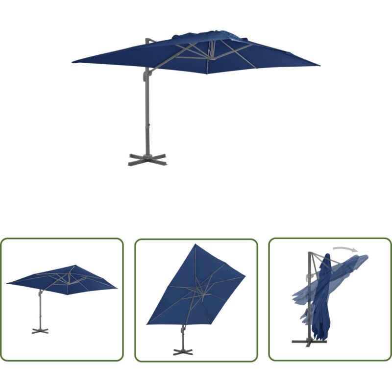 The Living Store Parasol de jardin en porte-à-faux et mât en aluminium bleu azur - Parasol De Jardin - Parasol Suspendu - Parasol Bleu - Parasol