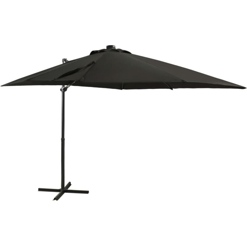 Parasol déporté avec mât et lumières LED Noir 250 cm - The Living Store - Noir