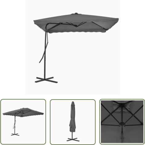 The Living Store Parasol d'extérieur avec mât en acier 250 x 250 cm Anthracite - Parasol - Parasol Exterieure - Parasol Jardin - Parasol Rectangulaire - Parasol Anthracite