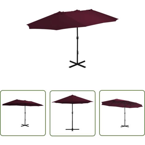 The Living Store Parasol d'extérieur avec mât en aluminium rouge bordeaux - Parasol - Parasol De Jardin - Parasol Exterieure - Parasol Double Toit - Parasol Rouge