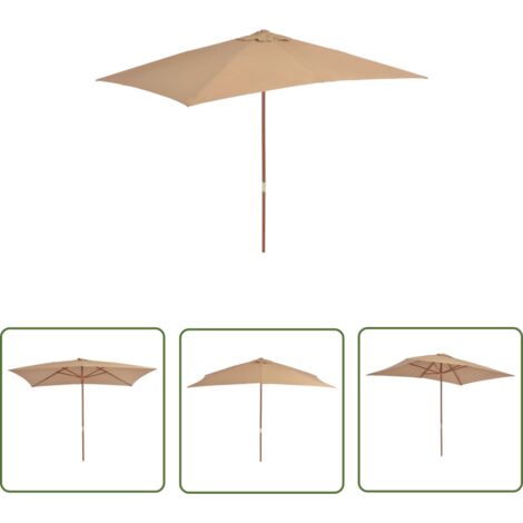 The Living Store Parasol d'extérieur avec mât en bois 200 x 300 cm taupe - Parasol De Jardin - Parasol Exterieur - Parasol Bois - Parasol Taupe - Parasol Rectangulaire