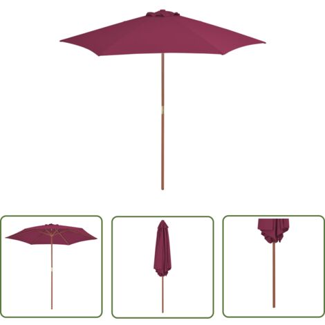 The Living Store Parasol d'extérieur avec mât en bois 270 cm rouge bordeaux - Parasol De Jardin - Parasol Exterieur - Parasol Bois - Parasol Rouge - Parasol Rectangulaire