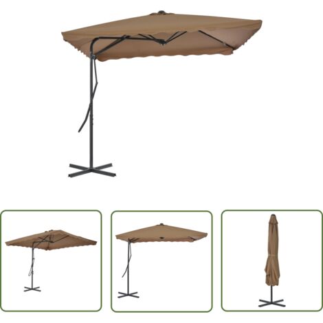The Living Store Parasol d'extérieur avec poteau en acier 250 x 250 cm Taupe - Parapluie Exterieur - Parasol Jardin - Parasol Taupe - Parasol Rotatif - Parasol Acier