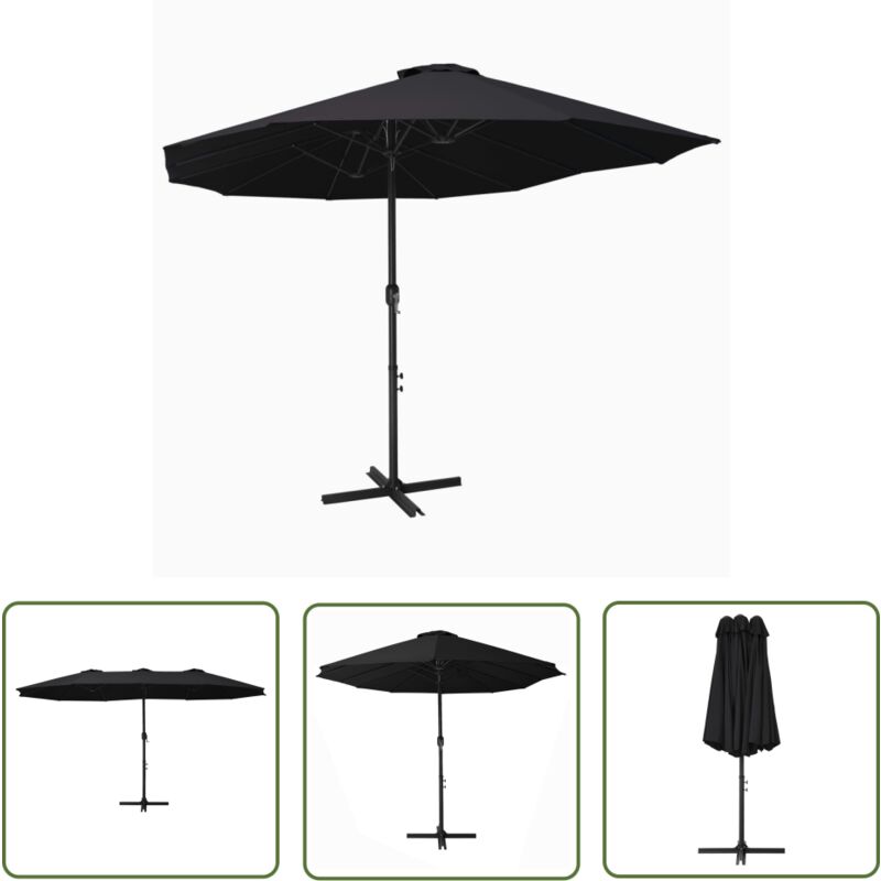 The Living Store - Parasol d'extérieur et poteau en aluminium 460x270 cm Noir - Parasol - Parasol De Jardin - Parasol Exterieur - Parasol Double Toit