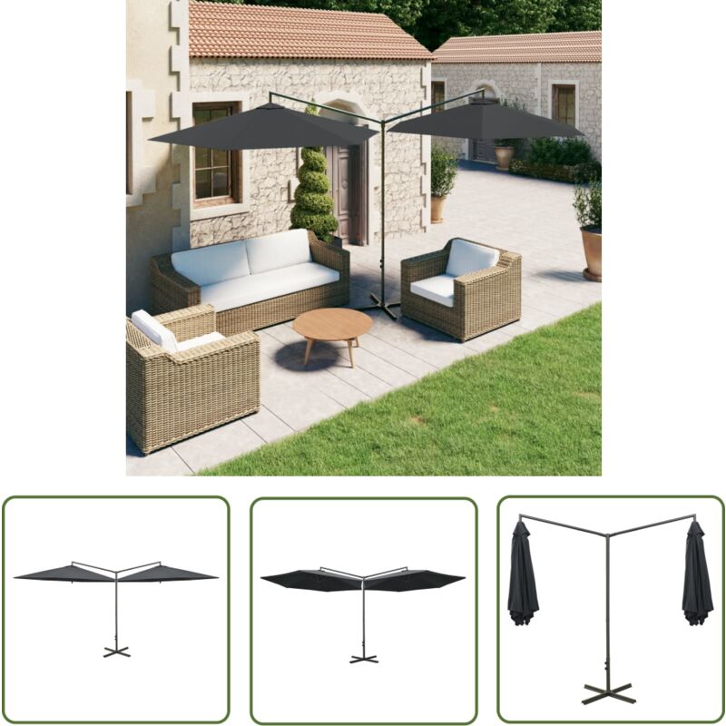 The Living Store - Parasol de jardin double avec mât en acier anthracite 600 cm - Parasol De Jardin - Parasol Double - Parasol Rectangulaire