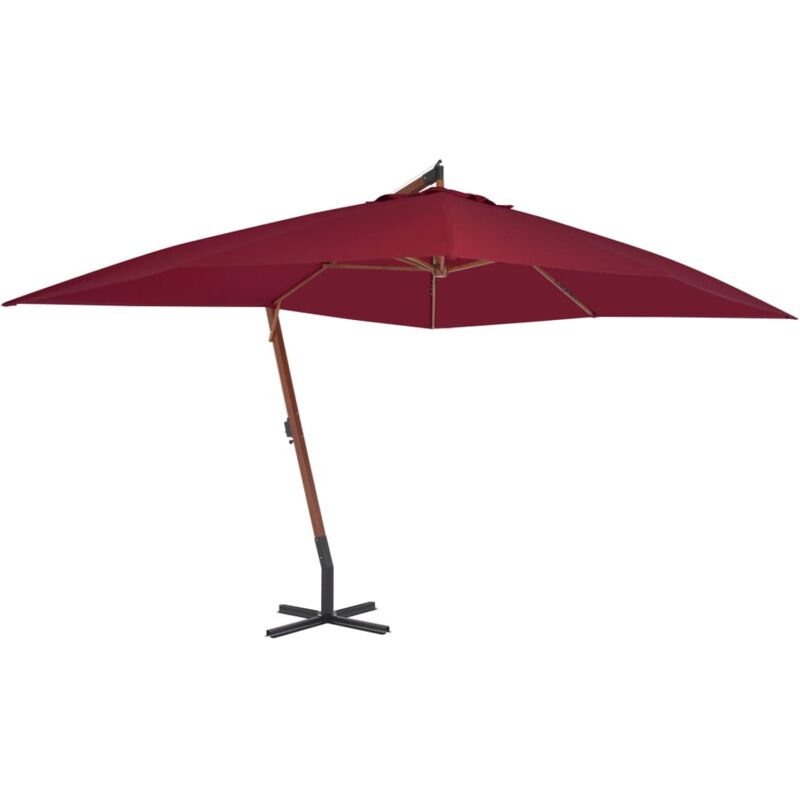 Parasol en porte-à-faux avec mât en bois 400 x 300 cm Bordeaux The Living Store Rouge