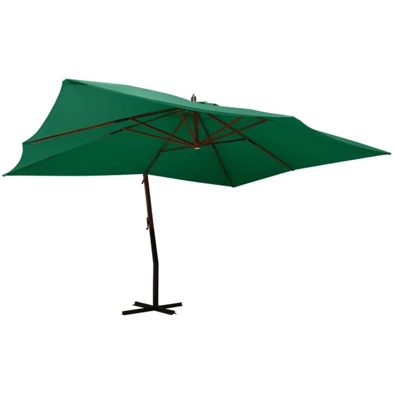 Parasol en porte-à-faux avec mât en bois 400x300 cm Vert The Living Store Vert