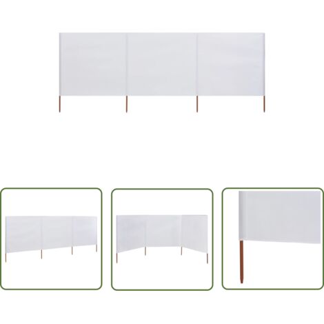 The Living Store Paravent 3 panneaux Tissu 400 x 160 cm Blanc sable - Parasol - Pare-brise - Écran D'intimité - Protection Solaire - Abri Extérieur