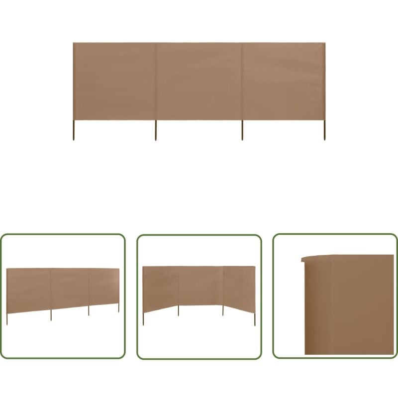 Paravent 3 panneaux Tissu 400 x 80 cm Taupe - Paravent - Écran D'intimité - Parasol - Protection Contre Le Vent - Abri Solaire - The Living Store