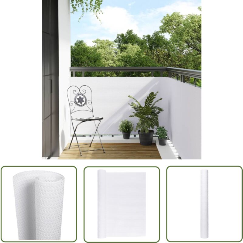 The Living Store Paravent de balcon blanc 1000x80 cm résine tressée - Pare-vue Balcon - Clôture Jardin - Écran Intimité - Décoration Extérieur