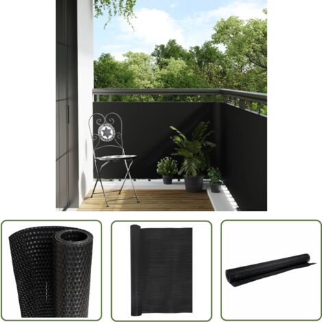 The Living Store Paravent de balcon noir 400x90 cm résine tressée - Paravent Balcon - Écran De Balcon - Intimité Jardin - Cloture Decorative - Protection Bruit
