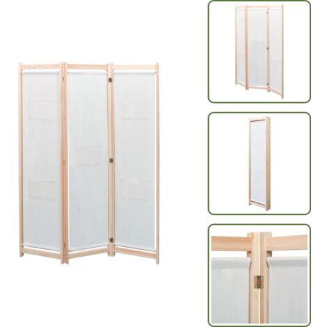 The Living Store Paravento a 3 Pannelli Crema 120x170x4 cm in Tessuto - Separè decorativo
