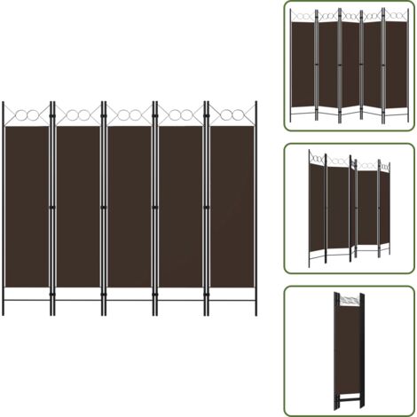 The Living Store Paravento a 5 Pannelli Marrone 200x180 cm - Divisorio